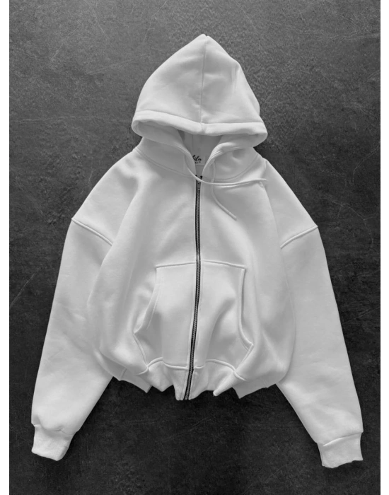 Yarasa Kalıp Şardonlu Unisex Hırka-Beyaz