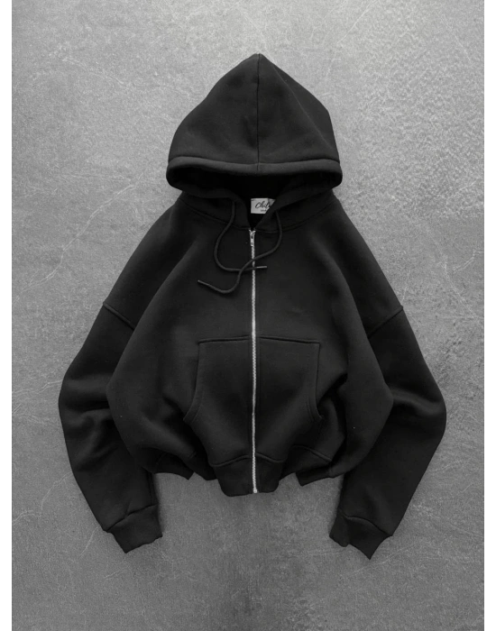 Yarasa Kalıp Şardonlu Unisex Hırka-Siyah
