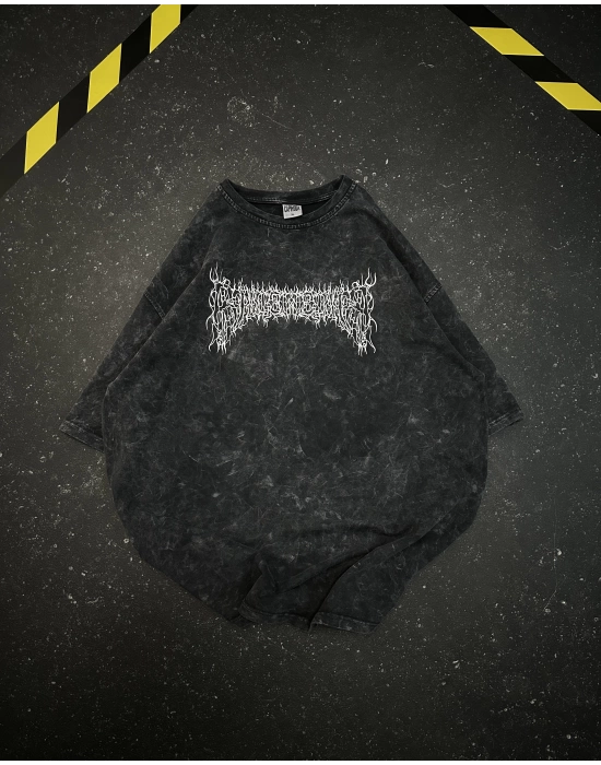 Yıkamalı Ön Desen Oversize Unisex Tshirt