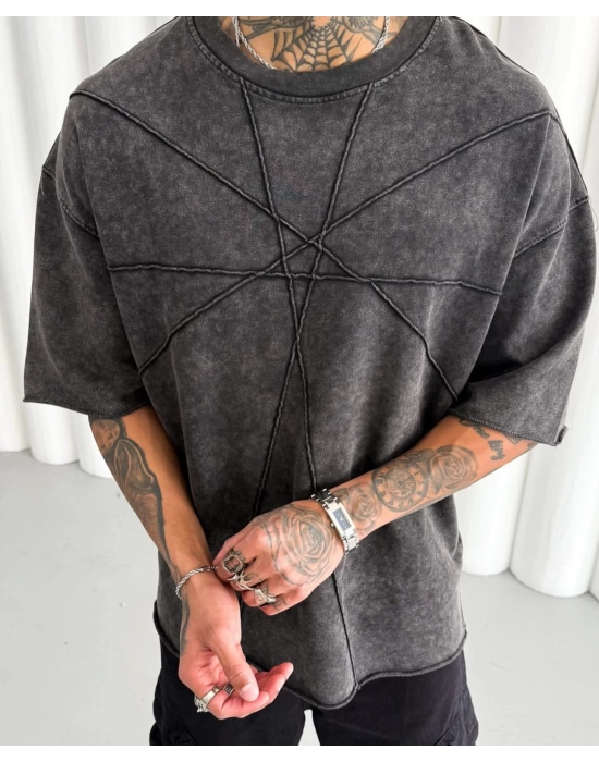 Yıkamalı Tasarım Oversize Tshirt - Antrasit