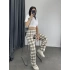 Ekose Desen Unisex Baggy Eşofman - Bej