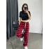 Ekose Desen Unisex Baggy Eşofman - Kırmızı