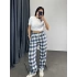 Ekose Desen Unisex Baggy Eşofman - Mavi