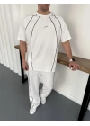 NK Logolu Biyeli Unisex Eşofman Takımı -Beyaz