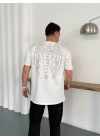 Desenli Taşlı Unisex Tshirt-Beyaz