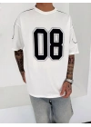 08 Baskılı Oversize Unisex Tshirt-Beyaz