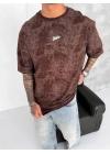 SW Yıkamalı Oversize Unisex Tişört - Kahverengi