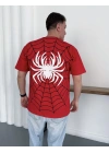Spider Oversize Unisex Tişört - Kırmızı