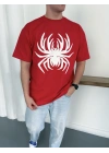 Spider Oversize Unisex Tişört - Kırmızı