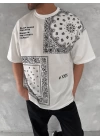 Bandana Ön Baskı Oversize Unisex Tshirt - Beyaz