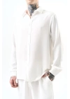 Basic Oversize Keten Gömlek - Beyaz