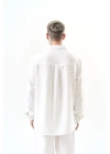 Basic Oversize Keten Gömlek - Beyaz