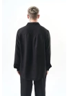 Basic Oversize Keten Gömlek - Siyah