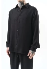 Basic Oversize Keten Gömlek - Siyah