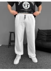 Basic Paça Lastik Baggy Unisex Eşofman - Beyaz