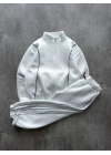 Biyeli Paça Lastik Şardonlu Eşofman Takımı-Beyaz