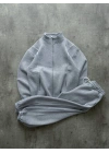 Biyeli Paça Lastik Şardonlu Eşofman Takımı-Gri