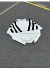 Çapraz Şerit Oversize Unisex Tshirt - Beyaz