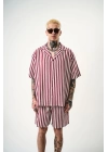 Çizgili Gömlekli Unisex Şortlu Takım