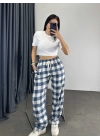 Ekose Desen Unisex Baggy Eşofman - Mavi