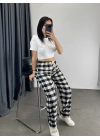 Ekose Desen Unisex Baggy Eşofman - Siyah
