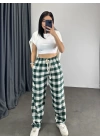 Ekose Desen Unisex Baggy Eşofman - Yeşil