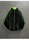 Green Neon Şeritli Şardonlu Hırka-Siyah