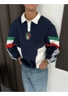 ITL Kol Parçalı Unisex Sweatshirt-Mavi
