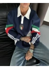 ITL Kol Parçalı Unisex Sweatshirt-Mavi