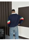 ITL Kol Parçalı Unisex Sweatshirt-Mavi