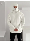 Maskeli Basic Şardonlu Unisex Hırka-Beyaz