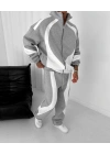 Parçalı Şardonlu Unisex Eşofman Takımı-Gri