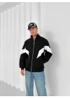 Parçalı Şardonlu Unisex Hırka-Siyah