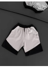 Parçalı Unisex Şort - Gri