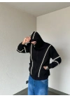 Reflektör Detaylı Maskeli Hoodie-Siyah