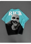 Rich Sırt Baskılı Unisex Tshirt - Mavi