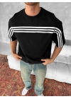 Şerit Detay Oversize Unisex Tshirt - Siyah