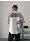 Skull Unisex Oversize Tshirt-Beyaz