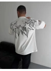 Taş İşleme Star Oversize Unisex Tshirt - Beyaz