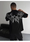 Taş İşleme Star Oversize Unisex Tshirt - Siyah