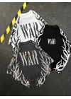 War Baskılı Oversize Unisex Tshirt - Beyaz