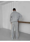 Yan Şeritll Şardonlu Unisex Eşofman Takımı-Gri
