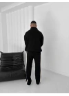 Yan Şeritll Şardonlu Unisex Eşofman Takımı-Siyah