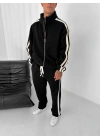 Yan Şeritll Şardonlu Unisex Eşofman Takımı-Siyah