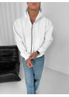 Yarasa Kalıp Şardonlu Unisex Hırka-Beyaz