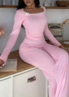 Pembe Dantelli Fiyonk Detaylı Uzun Pamuk Viskon Pijama Takımı
