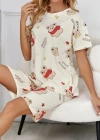 Krem Pamuklu Ayıcık Baskılı Şortlu Pijama Takımı