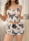 Kadın Kelebek Baskılı Fiyonk Detaylı Şortlu Pijama Takımı