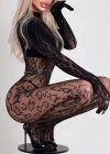 Leopar Desenli Boğazlı Sırtı Dekolteli Vücut Çorabı