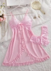 Pembe Dantel Detaylı Babydoll Takım